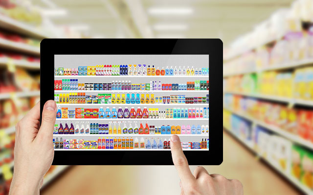 Exemplo de planograma de gôndola de supermercado com altura dos olhos, mãos e piso